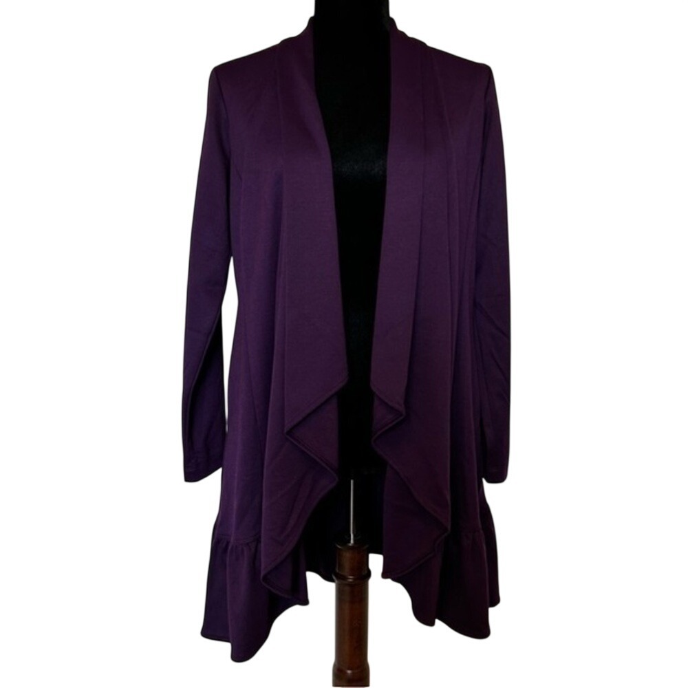 Serena Williams Signature Statement Purple Ruffle Waterfall Cardigan Small NWT
